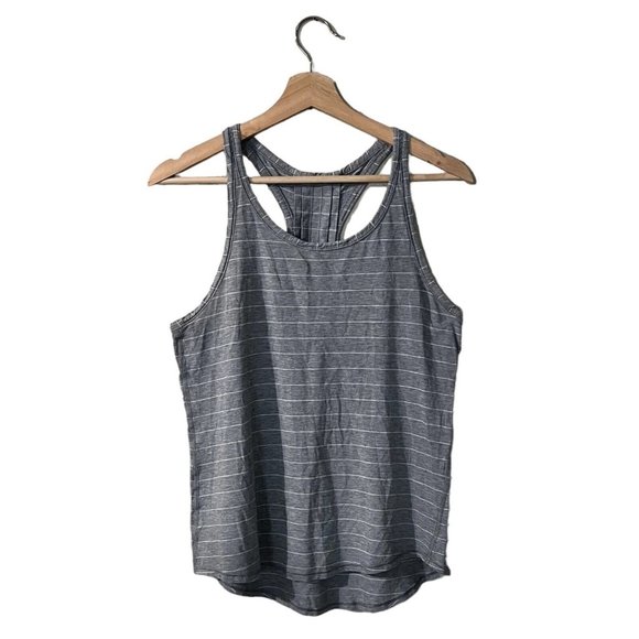 Lululemon Yogi Everyday Top Size 4 Short Serve Heathered Gray Striped Racerback - Picture 2 of 9